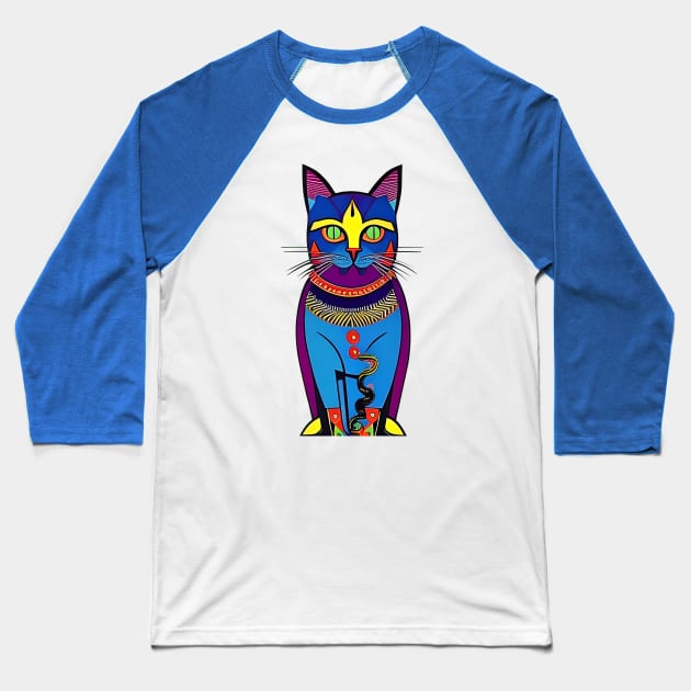 Abstract Geometric Vampire Cat Baseball T-Shirt by Liesl Weppen